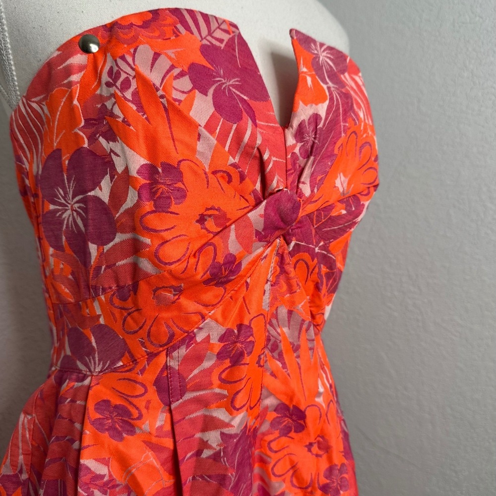 Miss Selfridge Romper Strapless Floral Orange Pink Women's Size‎ US 8